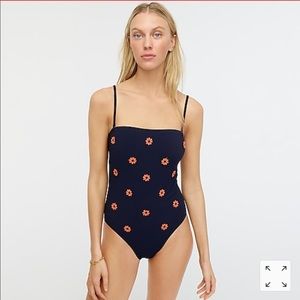 J. Crew Piqué bandeau swimsuit with daisies